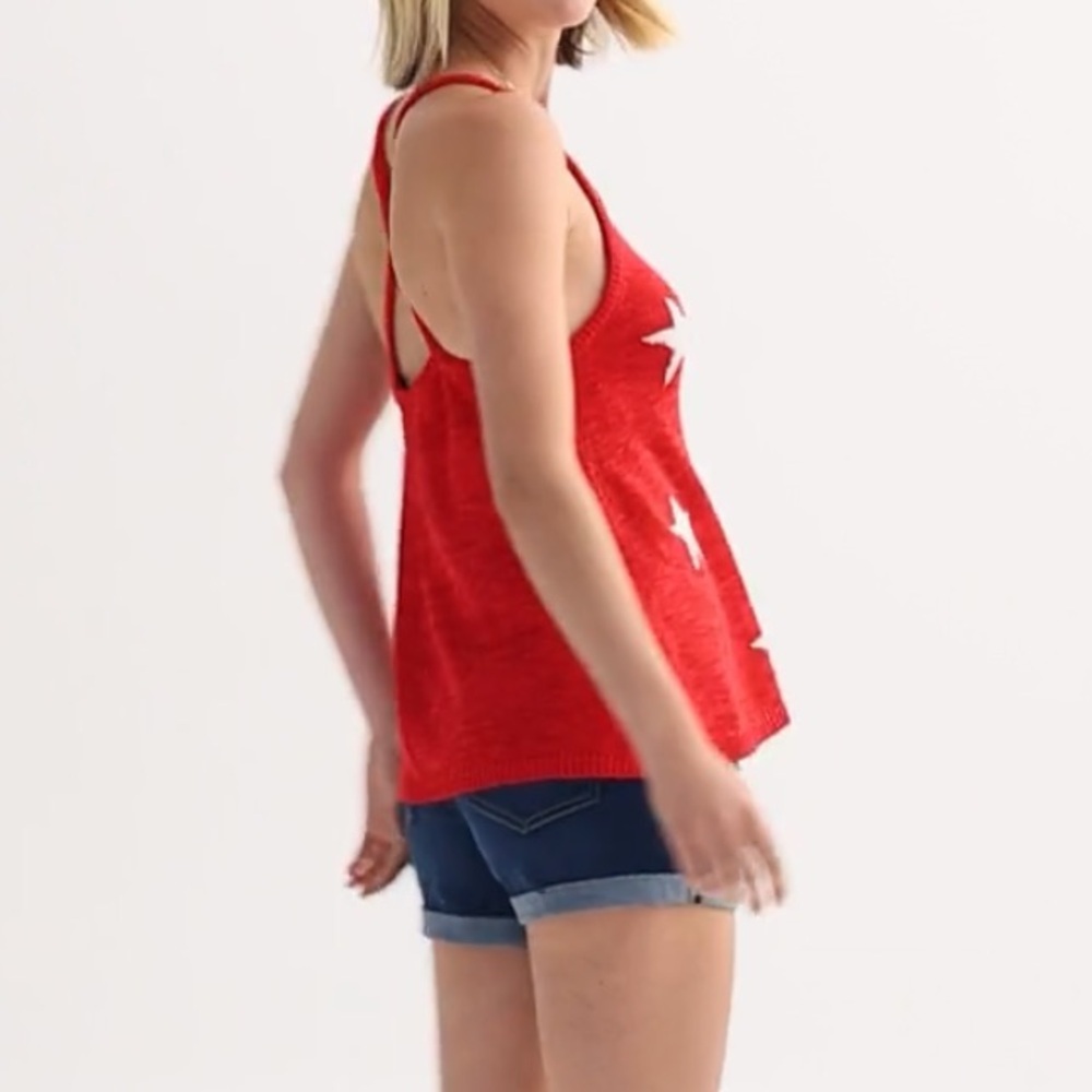 #83 Freshman 1996 Starry Americana Red Knit Crossback Sweater Juniors Tank Top - Picture 11 of 13